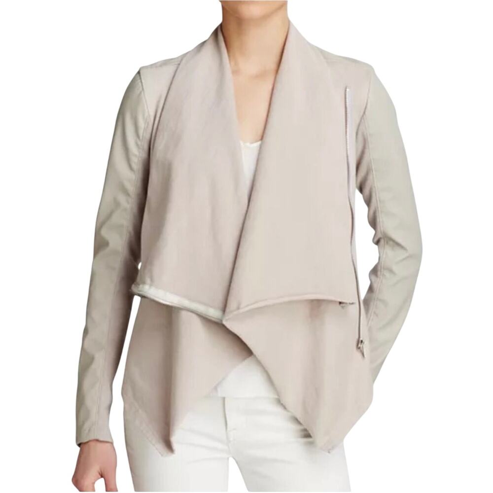 BlankNYC Womens light gray faux leather biker moto jacket Size M
